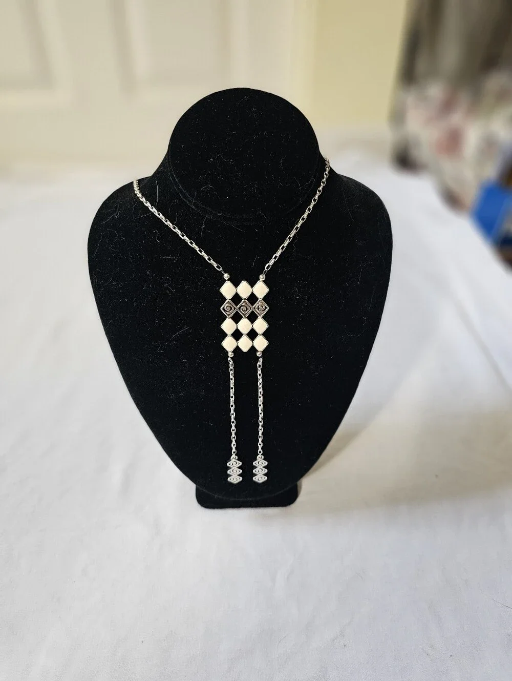 Brighton Lanakai Reversible Ladder Necklace White Enamel Silver Retired JL8263